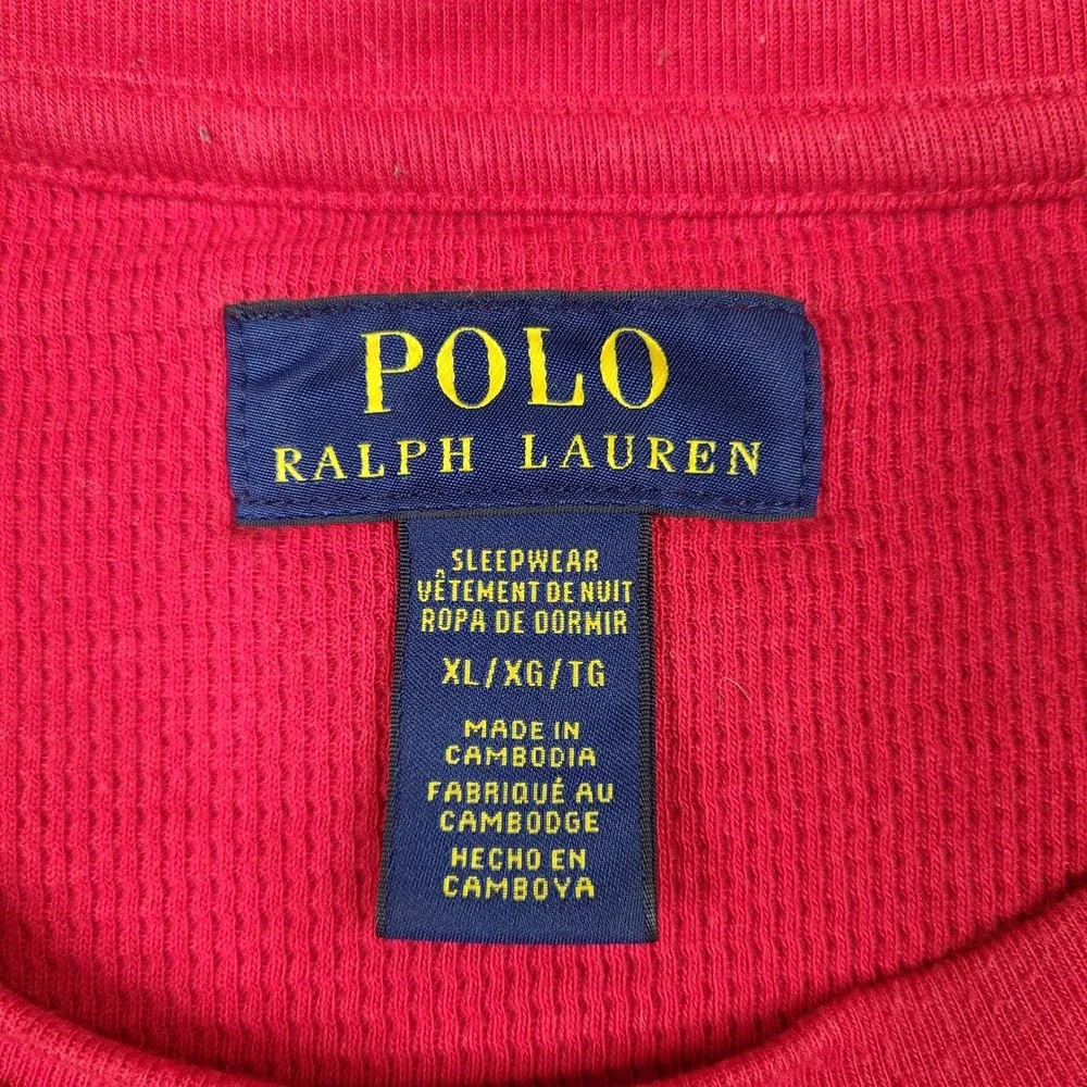 Polo Ralph Lauren Sleepwear Shirt Mens XL Red Waffle Knit Thermal Long Sleeve